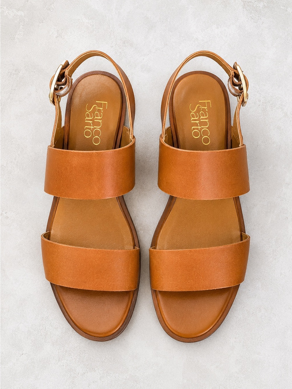 Franco Sarto Leather Flat Sandals Tan Brown strappy Women’s Size 7.5